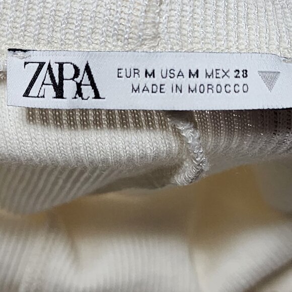 Zara Ivory Ribbed Knit High Rise Pull On Wide Leg Pants - Picture 8 of 10